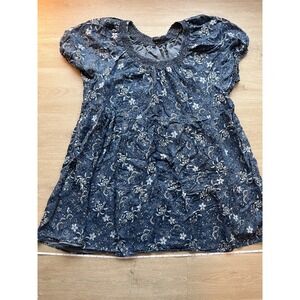 Torrid A-Line Mini Dress Women 3 Blue Floral Chambray Smocked Puff Sleeve Party